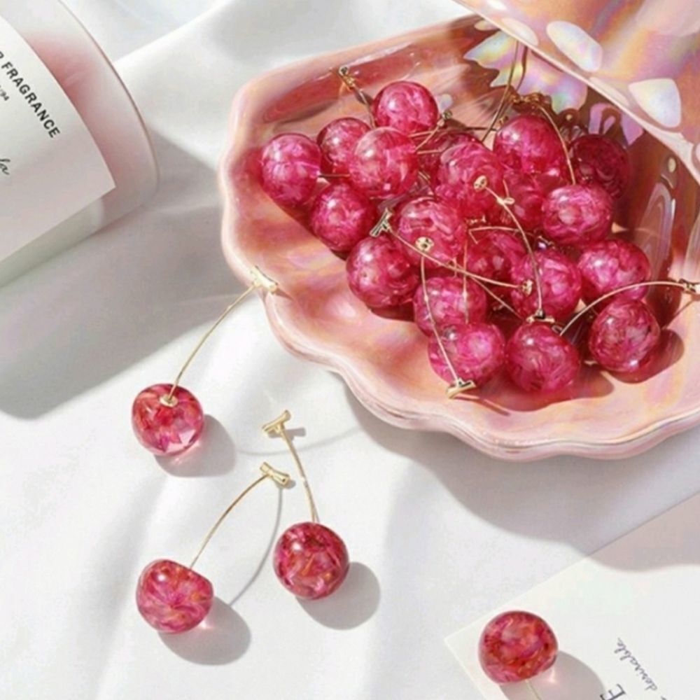 Cherry Threaded Resin Earrings - Picture 8 of 12